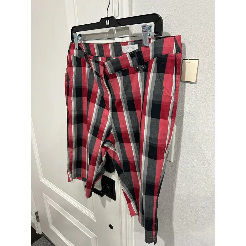 Callaway Golf Plaid Shorts Size 12 Red Black White Preppy Gorpcore NWT - Picture 3 of 10